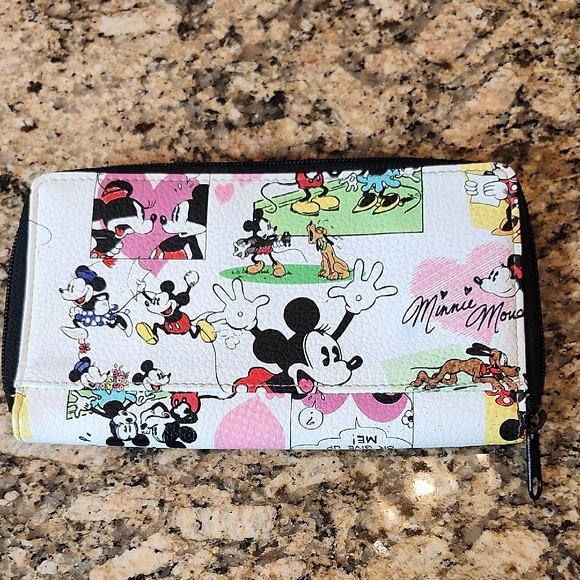 Disney Parks Retro Mickey/Minnie Mouse Flat Wallet with Zipper Coin Section - Picture 1 of 4